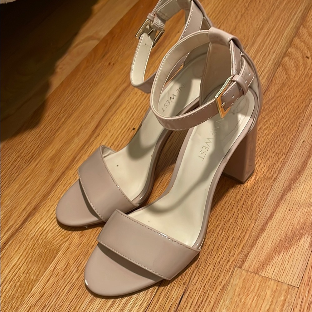 Nine West Tan Block Heel Sandals with Ankle Strap